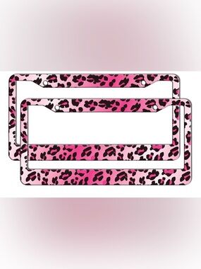 Pink Leopard Print License Plate Frame - Women Accessories